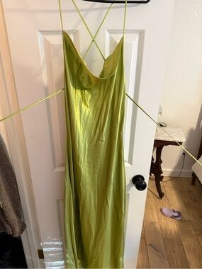Mustard green Satin Slip Dress